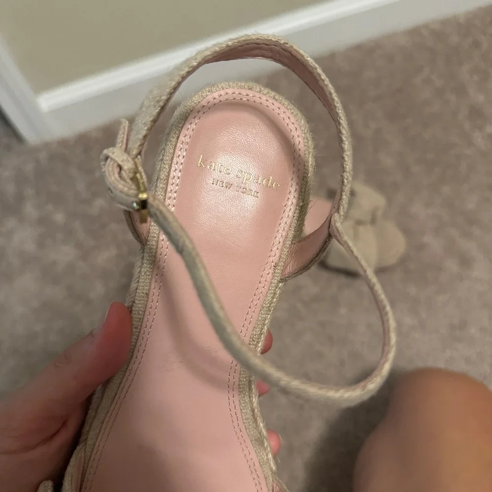 Kate Spade Leandra Espadrille Wedge Sandals Linen Knot Beige Tan 8B K4832